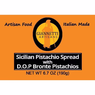 Orange Nutrition Facts Label of Giannetti Artisans Sicily's Bronte Nut Spread 7 oz jar