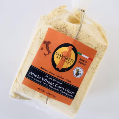 Top view of a package of Giannetti Artisans Italian Stone Ground Corn Flour "Formenton 8 File" Variety