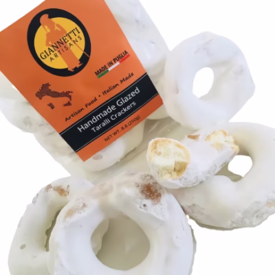 Giannetti Artisans Glazed Taralli pieces displayed on a white background.