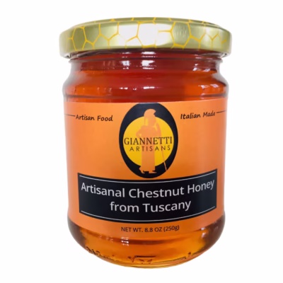 Photo of a 8.8 oz jar of Unpasteurized Chestnut Honey sold by Giannetti Artisans
