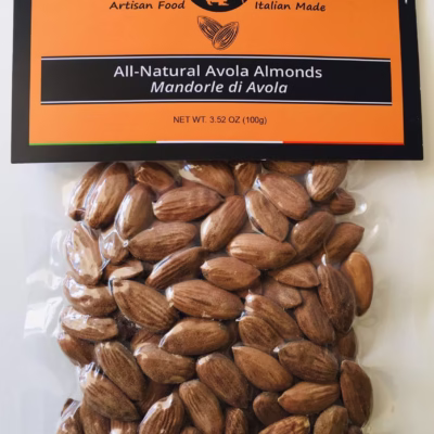 Photo of a vacuum packed bag of Sicilian Avola Almonds.